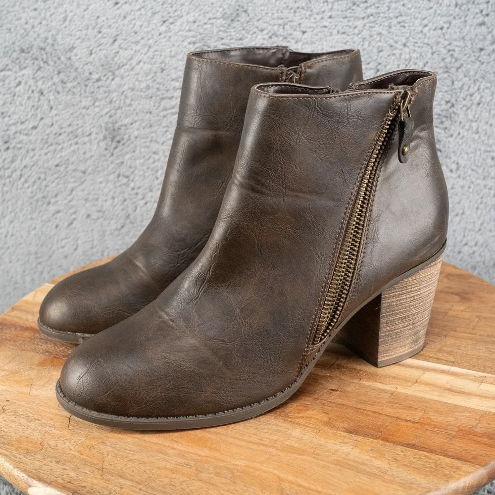 Diba‎ Booties Womens Brown Zip Casual Ankle Heel Boots Size 10 M